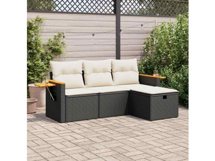 vidaXL 4dílná zahradní sedací souprava s poduškami černá polyratan