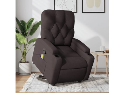 vidaXL Zvedací masážní polohovací křeslo tmavě hnědé textil