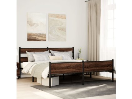 vidaXL Kovový rám postele bez matrace hnědý dub 183 x 213 cm
