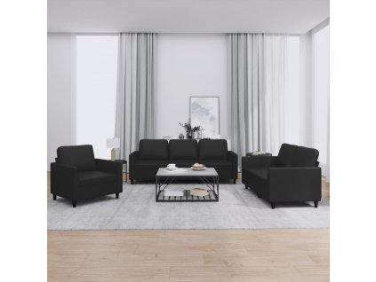 vidaXL 3dílná sedací souprava s poduškami černá umělá kůže