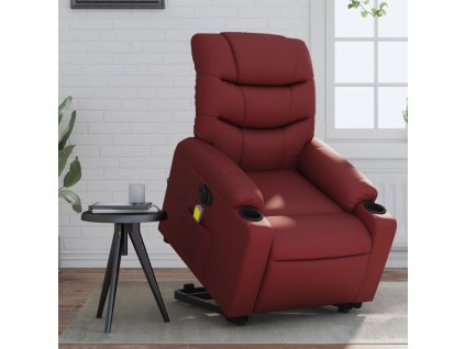 vidaXL Elektrické zvedací masážní polohovací křeslo vínové umělá kůže