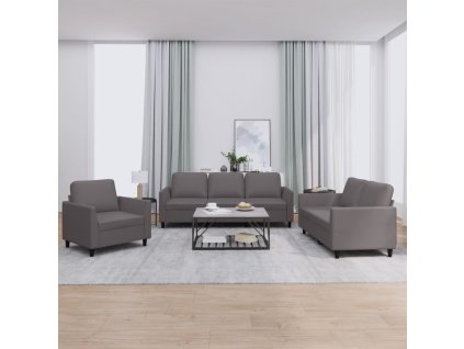 vidaXL 3dílná sedací souprava s poduškami šedá umělá kůže