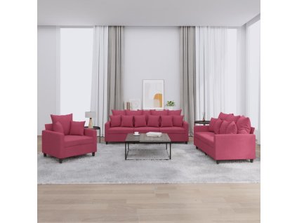 vidaXL 3dílná sedací souprava s poduškami vínová samet