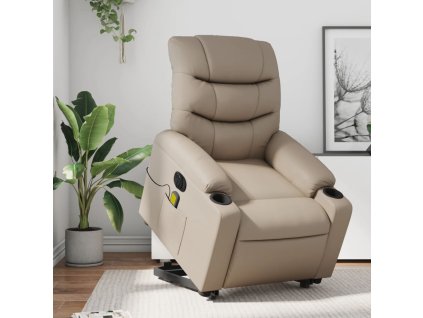 vidaXL Elektrické zvedací masážní polohovací křeslo cappuccino koženka