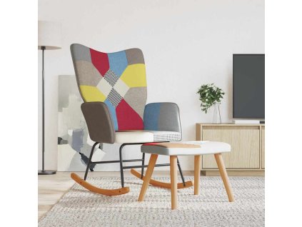 vidaXL Houpací křeslo se stoličkou patchwork textil