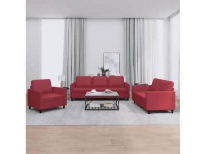 vidaXL 3dílná sedací souprava s poduškami vínová umělá kůže