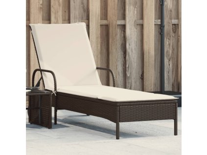 vidaXL Zahradní lehátko s kolečky a poduškou hnědé polyratan