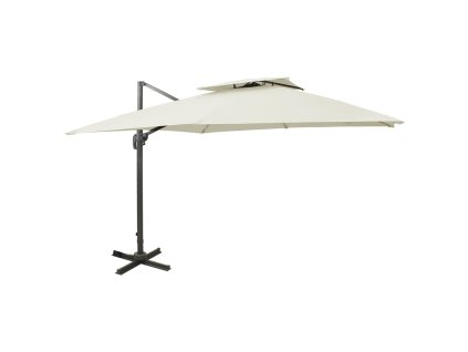 vidaXL Boční zahradní slunečník s dvojitou stříškou 300x300 cm pískový