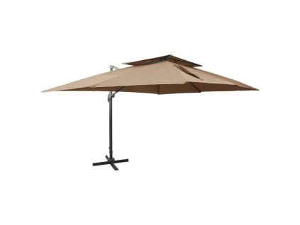 vidaXL Boční zahradní slunečník s dvojitou stříškou taupe 400 x 300 cm