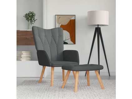 vidaXL Relaxační křeslo se stoličkou tmavě šedé textil