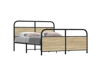 vidaXL Kovový rám postele bez matrace dub sonoma 160 x 200 cm