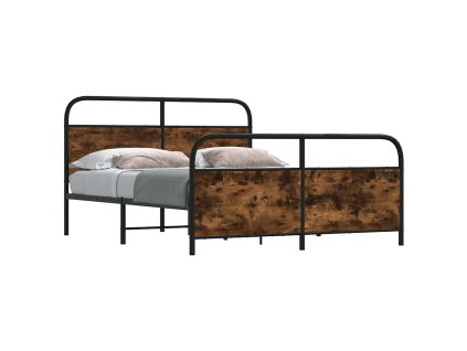 vidaXL Kovový rám postele bez matrace kouřový dub 150 x 200 cm