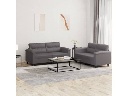 vidaXL 2dílná sedací souprava s poduškami šedá umělá kůže