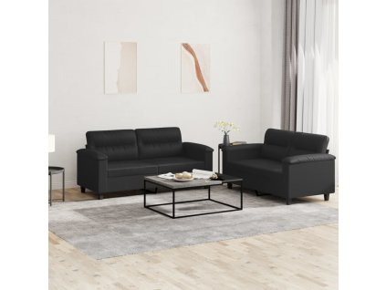 vidaXL 2dílná sedací souprava s poduškami černá umělá kůže