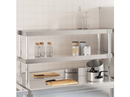 vidaXL Police na pracovní stůl 2patrová 110 x 30 x 65 cm nerezová ocel