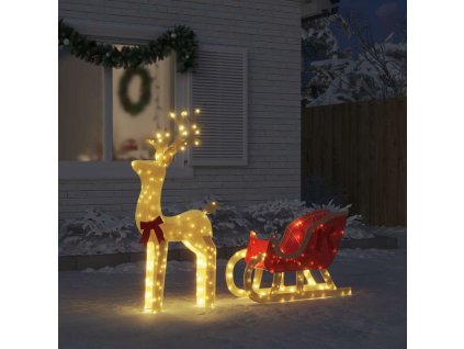 vidaXL Vánoční dekorace sobi a sáně 100 teple bílých LED diod
