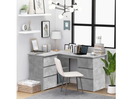 vidaXL Rohový psací stůl betonově šedý 145 x 100 x 76 cm dřevotříska
