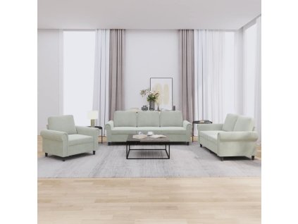 vidaXL 3dílná sedací souprava s poduškami světle šedá samet