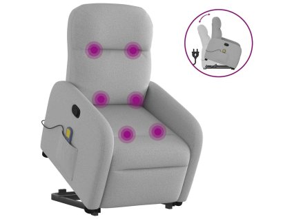 vidaXL Zvedací masážní polohovací křeslo obláčkově šedé textil