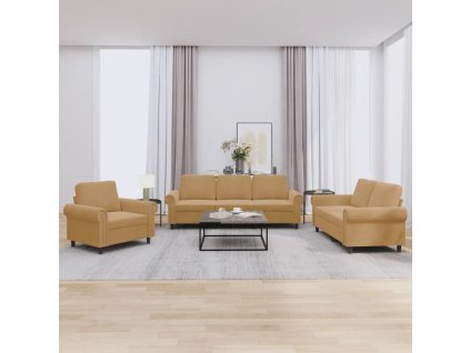 vidaXL 3dílná sedací souprava s poduškami hnědá samet