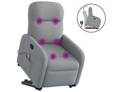vidaXL Zvedací masážní polohovací křeslo světle šedé textil