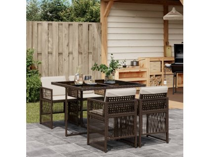 vidaXL 5dílný zahradní jídelní set s poduškami hnědý polyratan