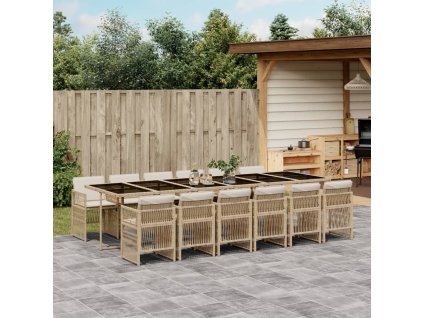 vidaXL 13dílný zahradní jídelní set s poduškami béžový polyratan