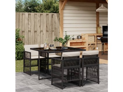 vidaXL 5dílný zahradní jídelní set s poduškami černý polyratan