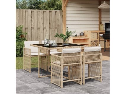 vidaXL 5dílný zahradní jídelní set s poduškami béžový polyratan