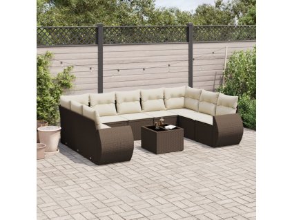 vidaXL 10dílná zahradní sedací souprava s poduškami hnědá polyratan