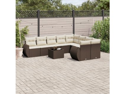 vidaXL 10dílná zahradní sedací souprava s poduškami hnědá polyratan