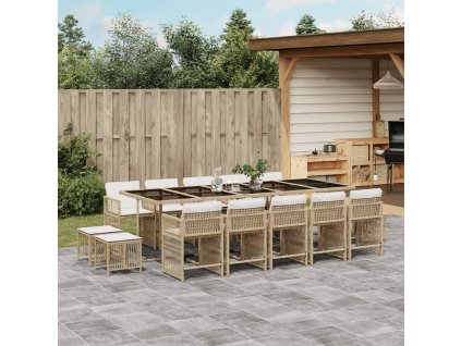 vidaXL 15dílný zahradní jídelní set s poduškami béžový polyratan