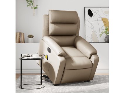 vidaXL Elektrické zvedací masážní polohovací křeslo cappuccino koženka