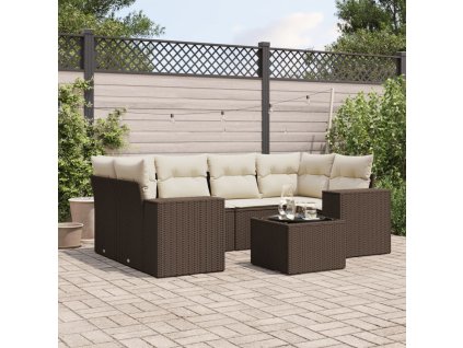 vidaXL 7dílná zahradní sedací souprava s poduškami hnědá polyratan