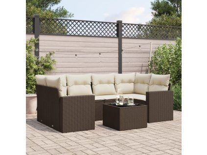 vidaXL 7dílná zahradní sedací souprava s poduškami hnědá polyratan