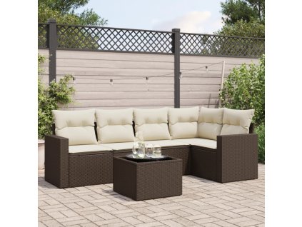 vidaXL 6dílná zahradní sedací souprava s poduškami hnědá polyratan