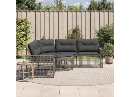 vidaXL Zahradní pohovka s poduškami a podnožkou tvar L šedá polyratan