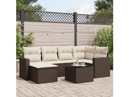 vidaXL 7dílná zahradní sedací souprava s poduškami hnědá polyratan