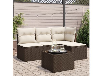 vidaXL 5dílná zahradní sedací souprava s poduškami hnědá polyratan