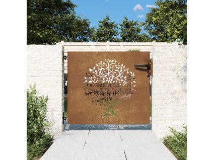 vidaXL Zahradní branka 85 x 100 cm z cortenové oceli, design stromu