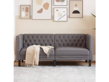 vidaXL Pohovka Chesterfield 2místná šedá umělá kůže