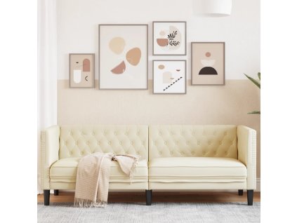 vidaXL Pohovka Chesterfield 3místná krémová umělá kůže