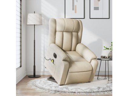 vidaXL Elektrické zvedací masážní polohovací křeslo krémové textil