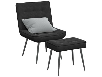 vidaXL Relaxační křeslo se stoličkou černé samet