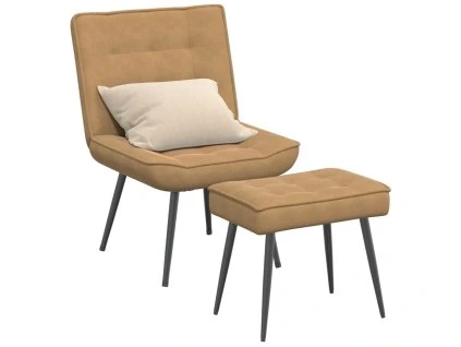 vidaXL Relaxační křeslo se stoličkou hnědé samet