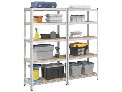 vidaXL 5patrové regály 2 ks stříbrné ocel a kompozitní dřevo