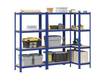 vidaXL 4patrové úložné regály 3 ks modré ocel a kompozitní dřevo