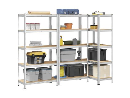 vidaXL 5patrové regály 3 ks stříbrné ocel a kompozitní dřevo