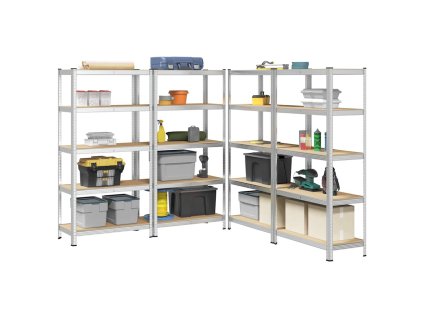 vidaXL 5patrové regály 4 ks stříbrné ocel a kompozitní dřevo