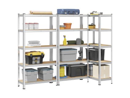 vidaXL 5patrové úložné regály 3 ks stříbrné ocel a kompozitní dřevo